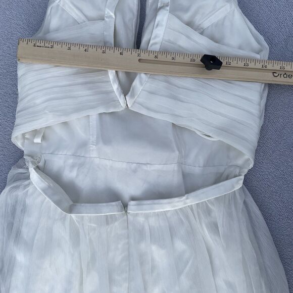 Long Evening Halter Dress Women’s Sz 2 Pure White Chiffon Satin Prom Wedding - Picture 7 of 16